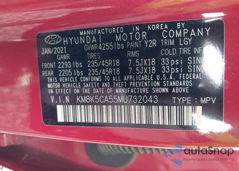 2021 Hyundai Kona Ultimate from USA, damaged, VIN KM8K5CA55MU732043